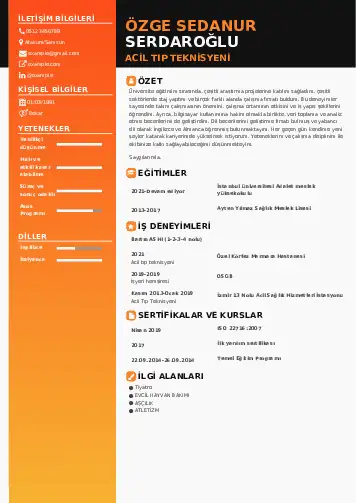 Acil Tıp Teknisyeni CV Örnekleri cv indir